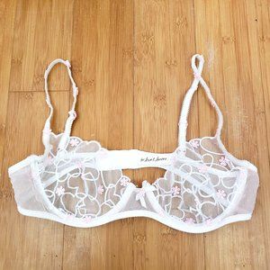 For Love and Lemons White Mesh Pink Floral Bra Size Medium EUC